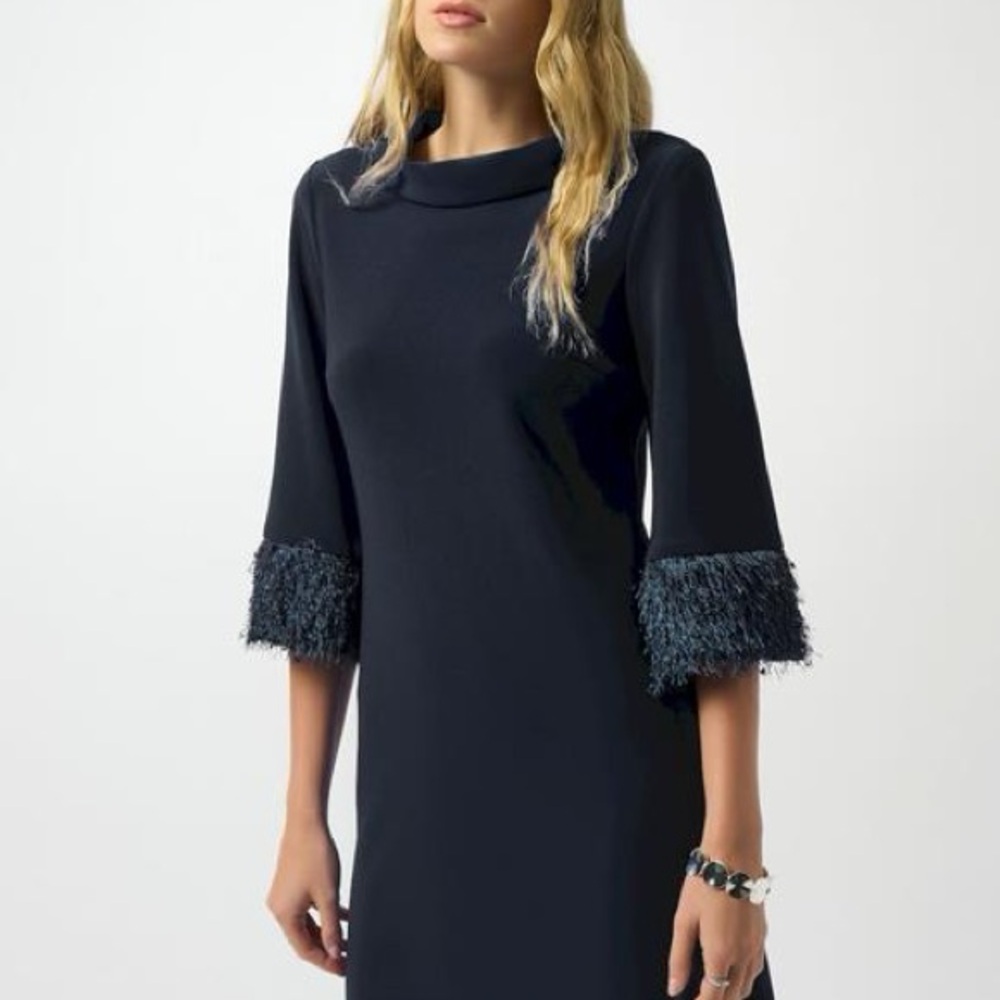 Joseph Ribkoff Black Dress with Feathered Sleeves